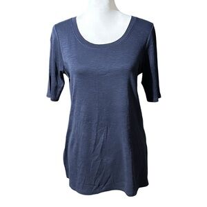 J. Jill Scoop Neck Tee Short Sleeve Navy Blue 100% Cotton Size Small